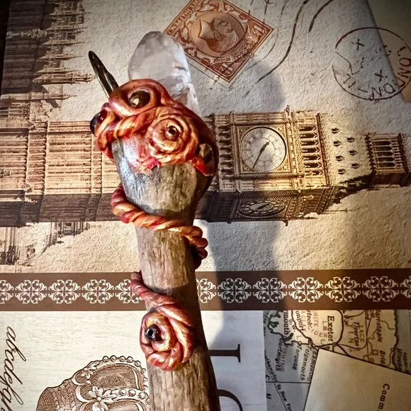 Handcrafted Wooden Wand with Crystal and copper/ gold Accents - Picture 7 of 11